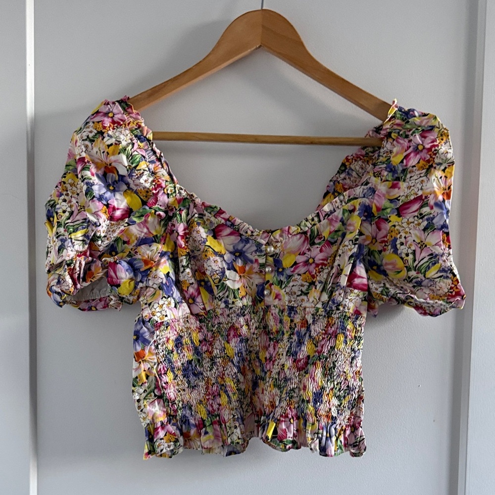 Zara Multicolor Floral Smocked Blouse